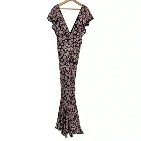 Milly Deni Floral Print Chiffon Maxi Dress Size 2 In Pink Wedding Formal Garden - Picture 13 of 13